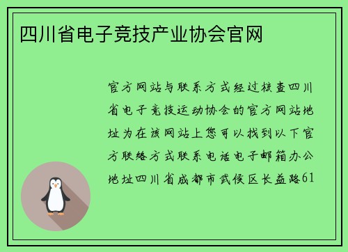 四川省电子竞技产业协会官网