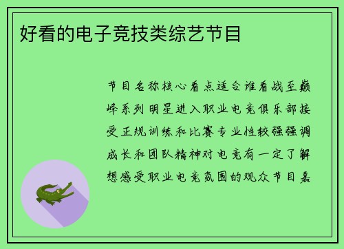 好看的电子竞技类综艺节目